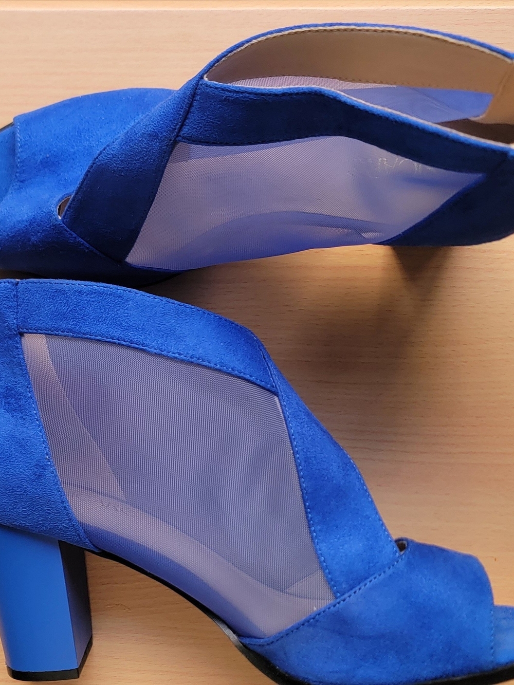 Women’s Blue Suede Mesh Block-Heel Sandals